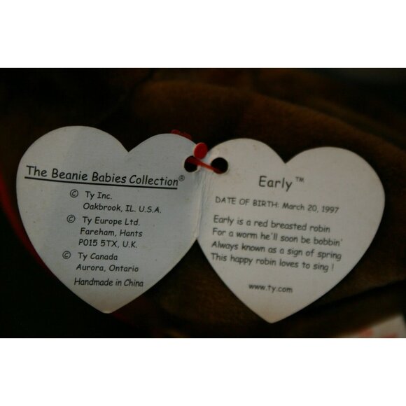 TY Beanie Baby Early Robin Bird 1998 errors rare 4190 brown red - Picture 6 of 10